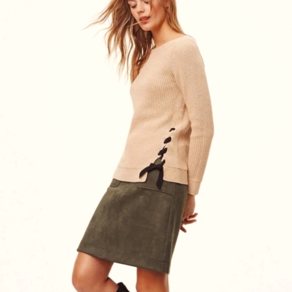 LOFT Camel Tan Boat Neck with Black Side Ties Sweater